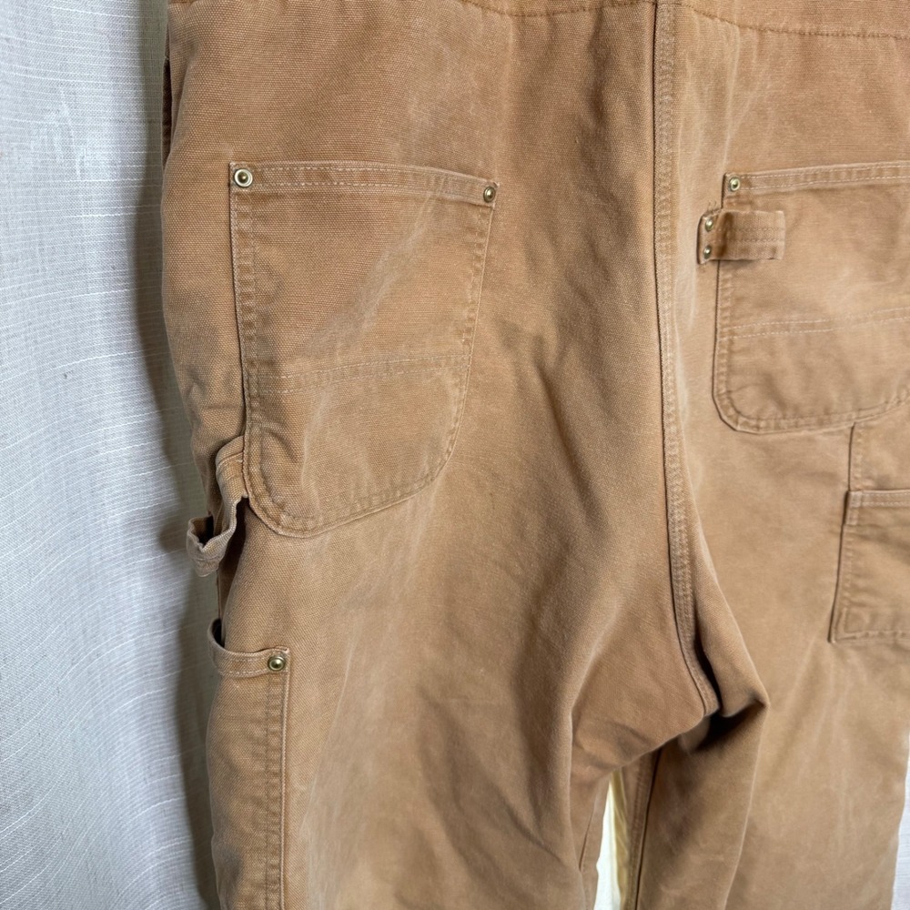 Vintage Carhartt R02 BRN Quilt Line Double Knee Duck Canvas Overalls USA 44 x 34 - Picture 9 of 12